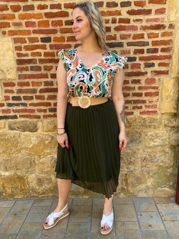 Jupe midi unie plissée Emma & Ella n5455| Boutique Marina