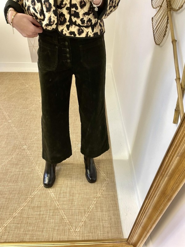 Pantalon droit velours côtelé vert Oraije | Marina & Paloma