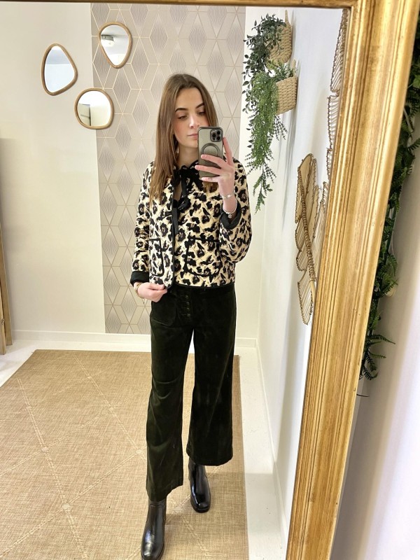 Pantalon droit velours côtelé vert Oraije | Marina & Paloma