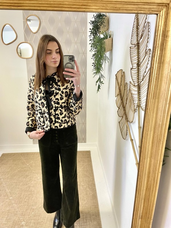 Pantalon droit velours côtelé vert Oraije | Marina & Paloma