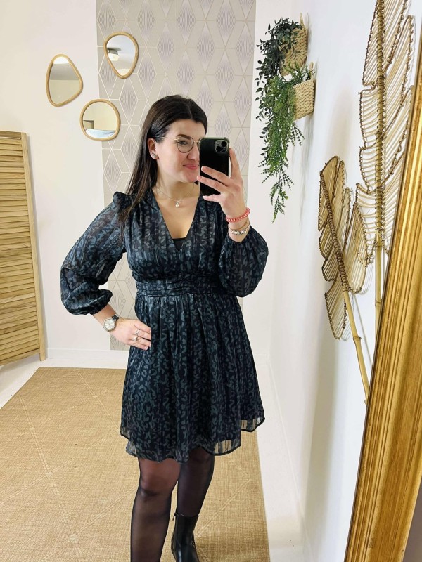 Robe Maelle Noir Léopard | Boutique Marina