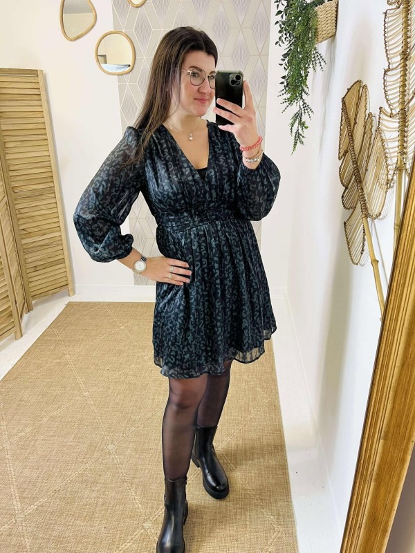 Robe Maelle Noir Léopard | Boutique Marina