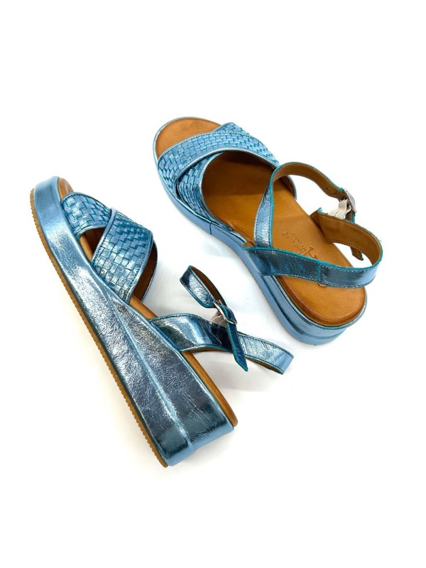 Nu-Pied Compensé Métallisé Bleu Clair Coco Abricot en promo| Marina & Paloma