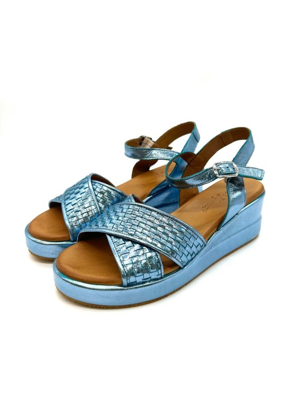 Nu-Pied Compensé Métallisé Bleu Clair Coco Abricot en promo| Marina & Paloma