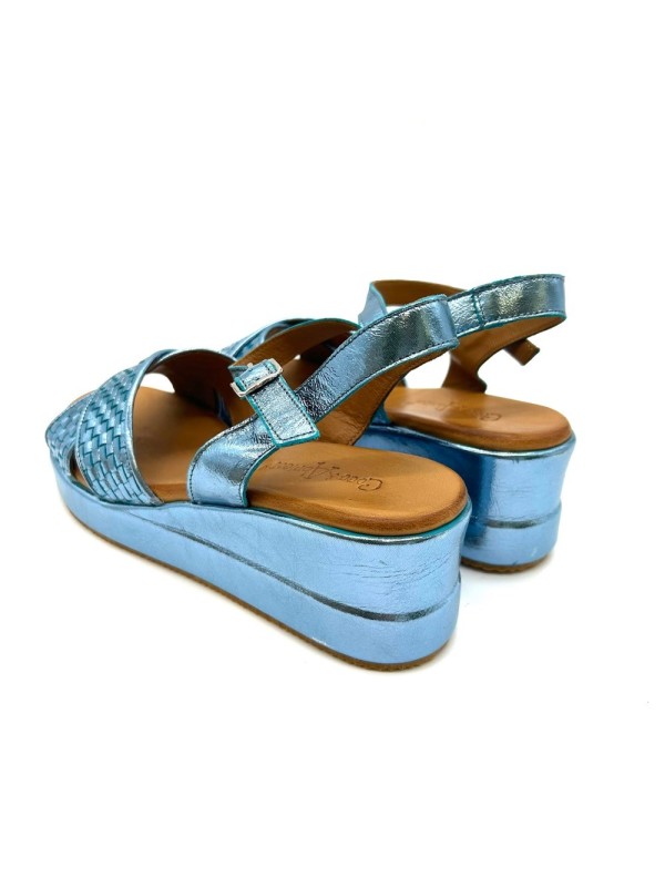 Nu-Pied Compensé Métallisé Bleu Clair Coco Abricot en promo| Marina & Paloma