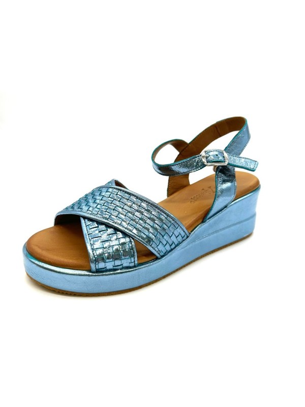 Nu-Pied Compensé Métallisé Bleu Clair Coco Abricot en promo| Marina & Paloma