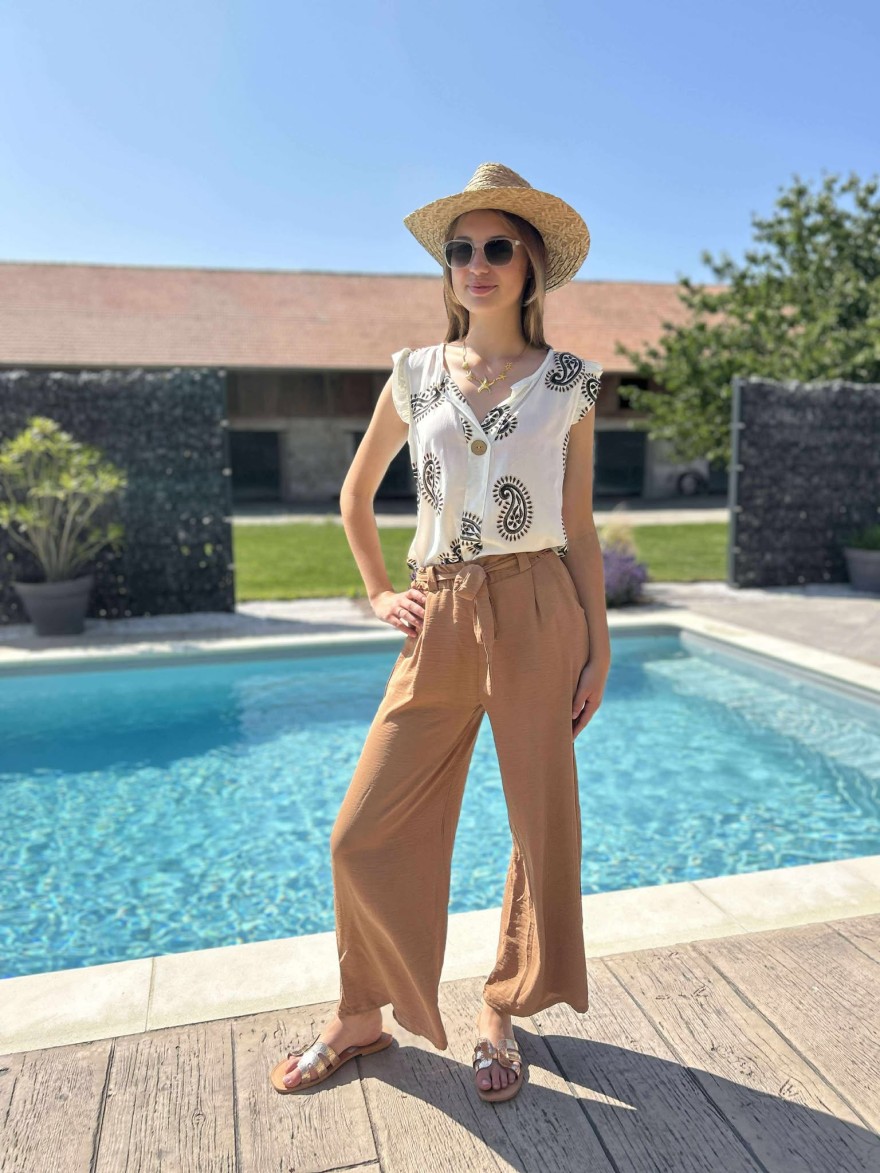 Pantalon Fluide Camel Ceinture Hera | Marina & Paloma