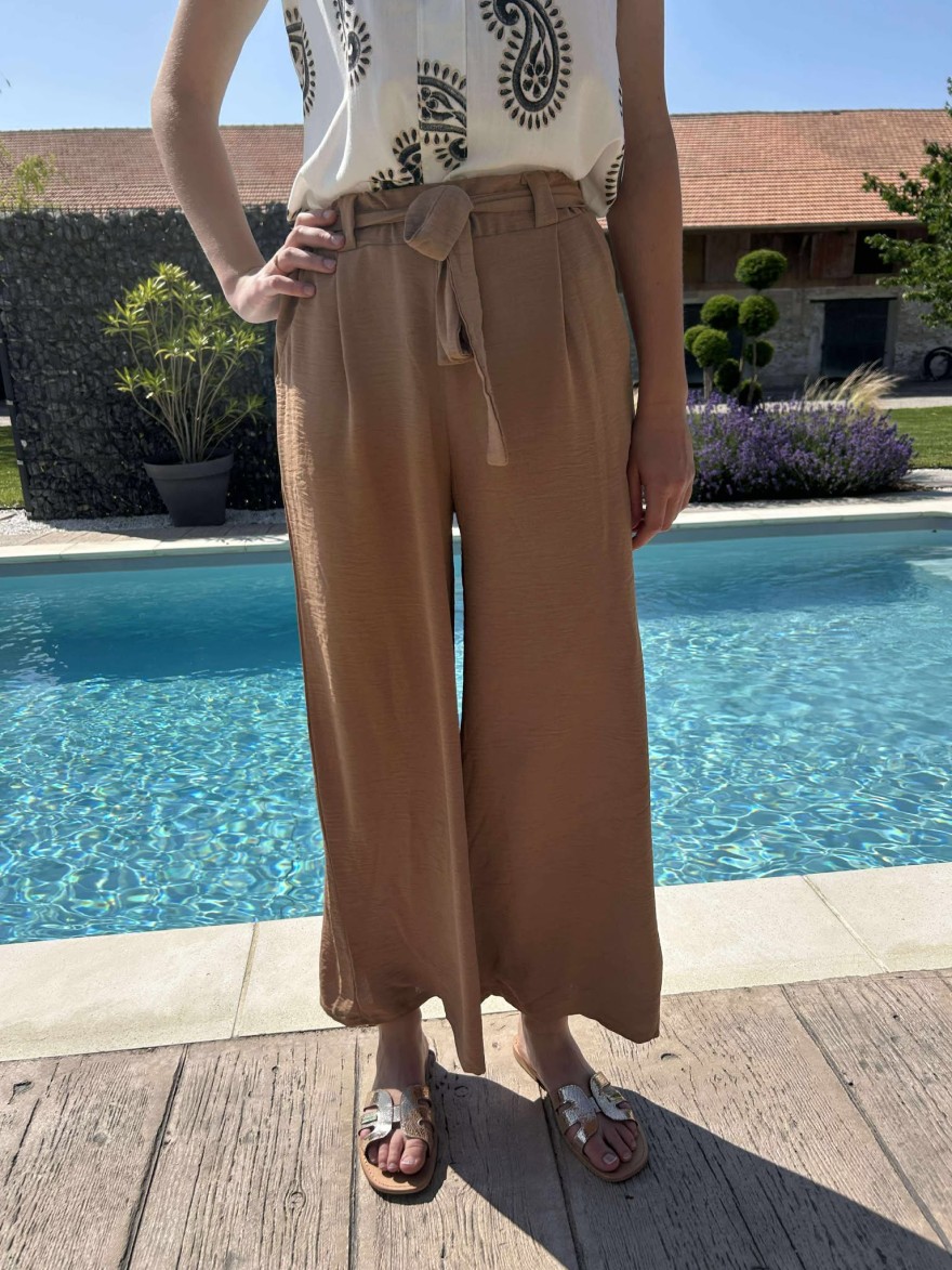 Pantalon Fluide Camel Ceinture Hera | Marina & Paloma