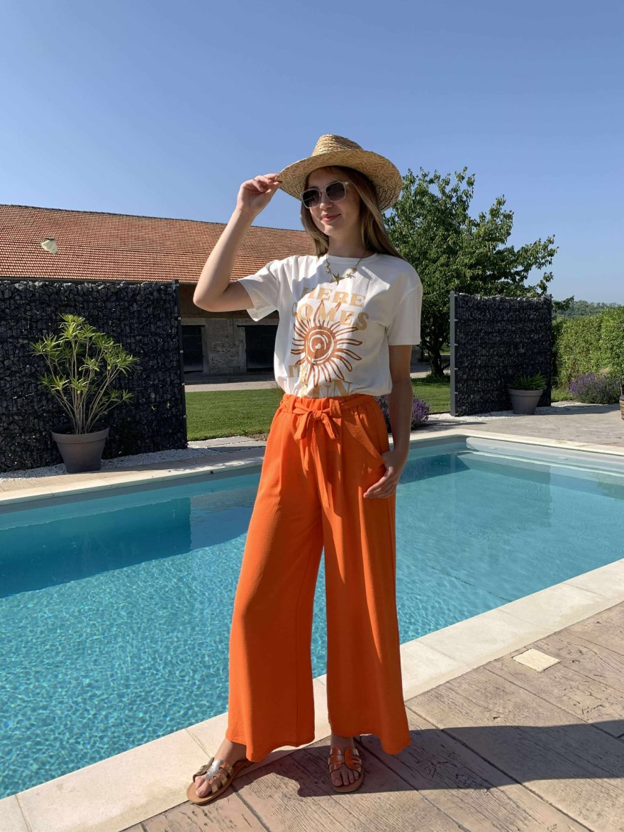 Pantalon Fluide Orange Ceinture Hera | Marina & Paloma