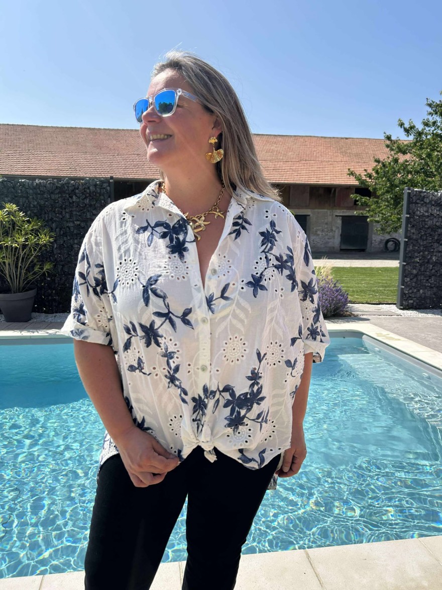 Chemise Blanche Broderie Oversize Miss Azur | Marina & Paloma