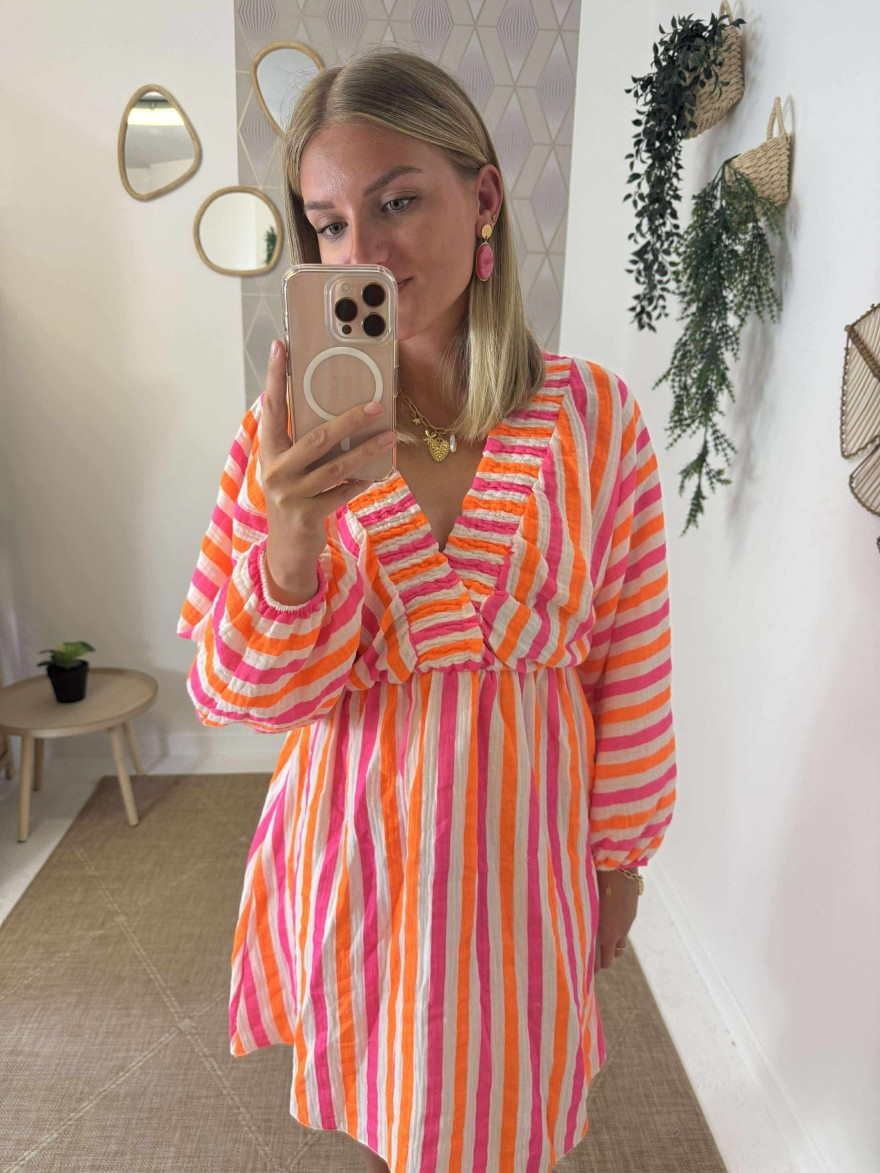 Robe fluide rayée rose et orange Vivichy | Marina & Paloma
