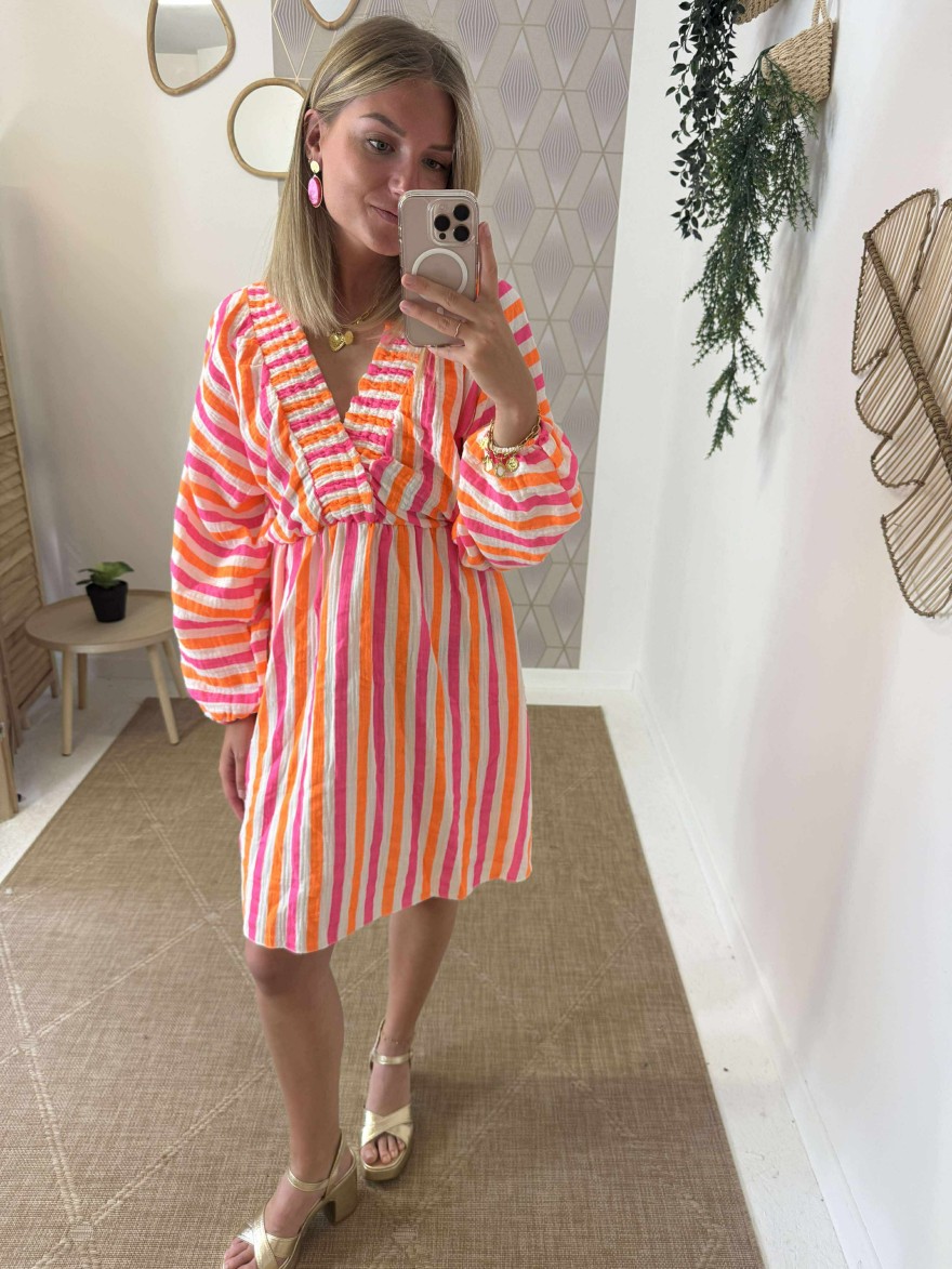 Robe fluide rayée rose et orange Vivichy | Marina & Paloma