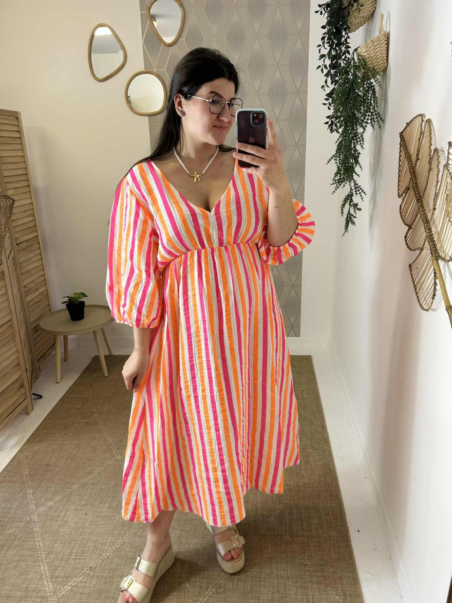 Robe fluide rayée fluo Vivichy taille unique | Marina & Paloma