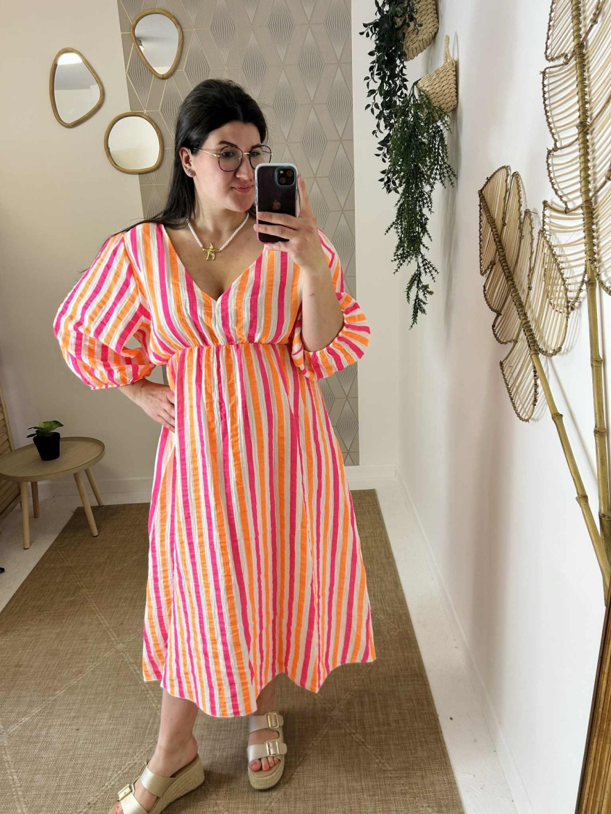 Robe fluide rayée fluo Vivichy taille unique | Marina & Paloma