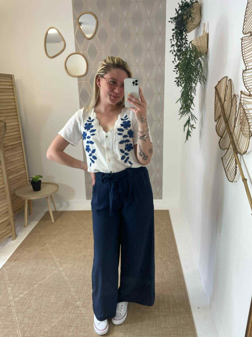 Pantalon fluide bleu marine made in France taille unique | Marina & Paloma
