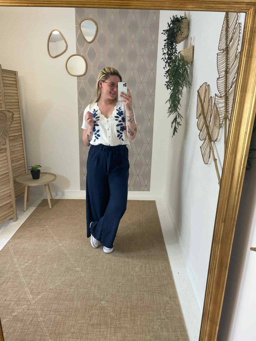 Pantalon fluide bleu marine made in France taille unique | Marina & Paloma