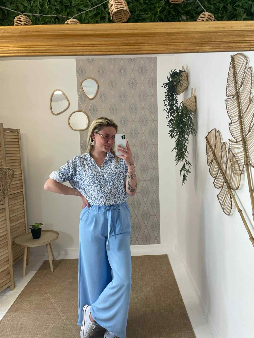 Pantalon fluide bleu ciel made in France taille unique | Marina & Paloma