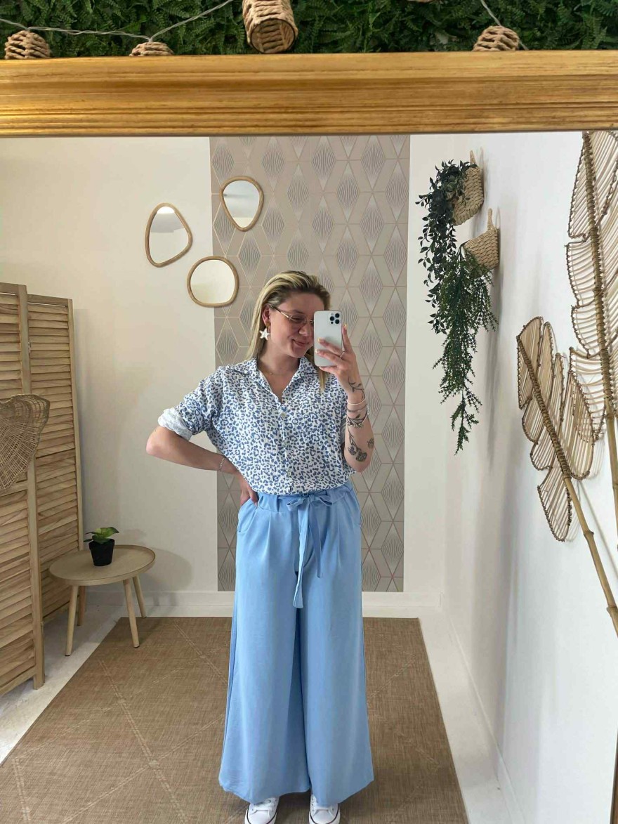 Pantalon fluide bleu ciel made in France taille unique | Marina & Paloma