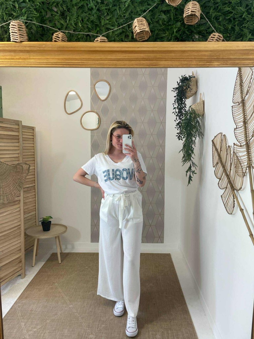 Pantalon fluide blanc made in France taille unique | Marina & Paloma