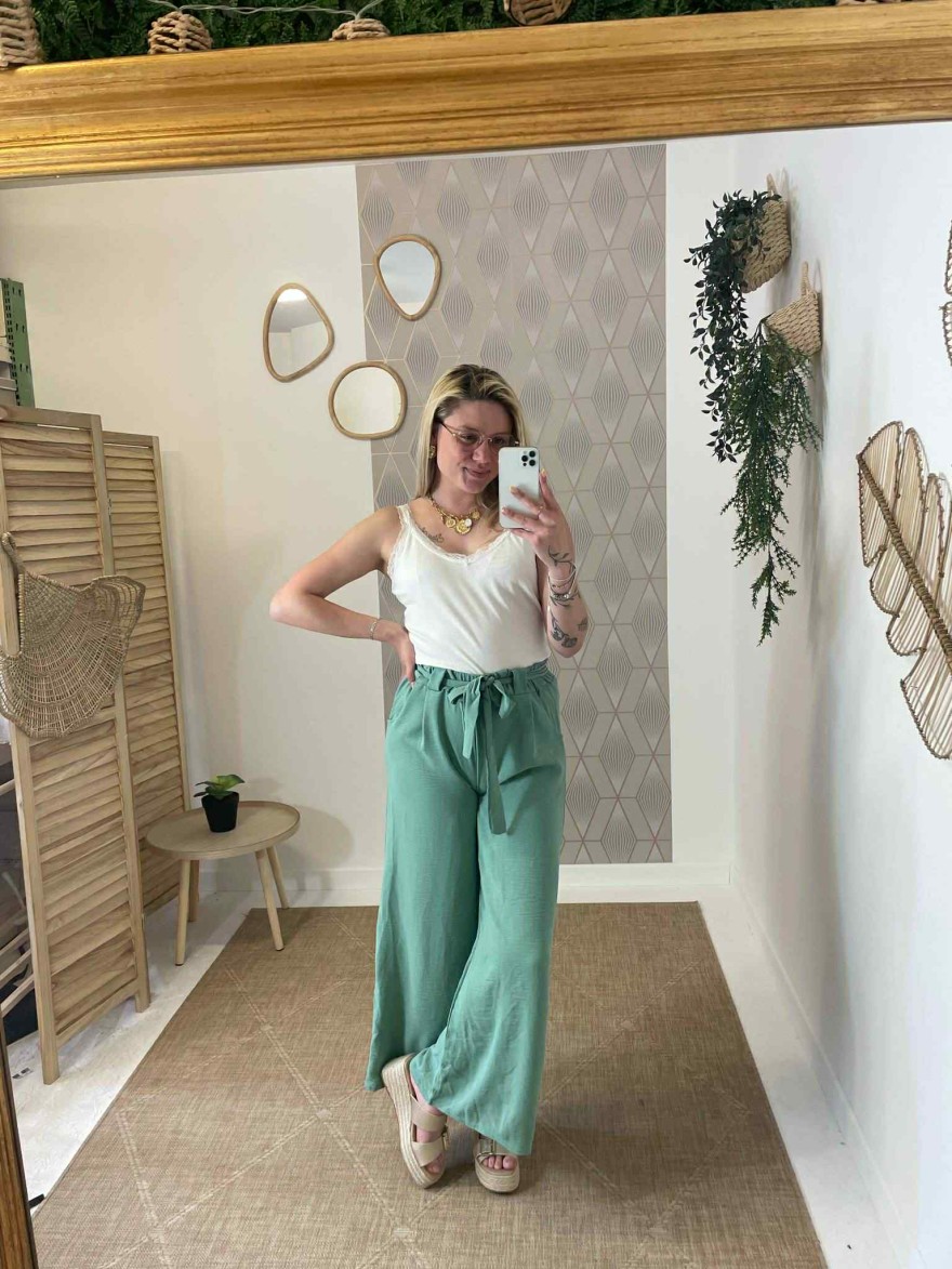 Pantalon fluide vert d’eau made in France taille unique | Marina & Paloma