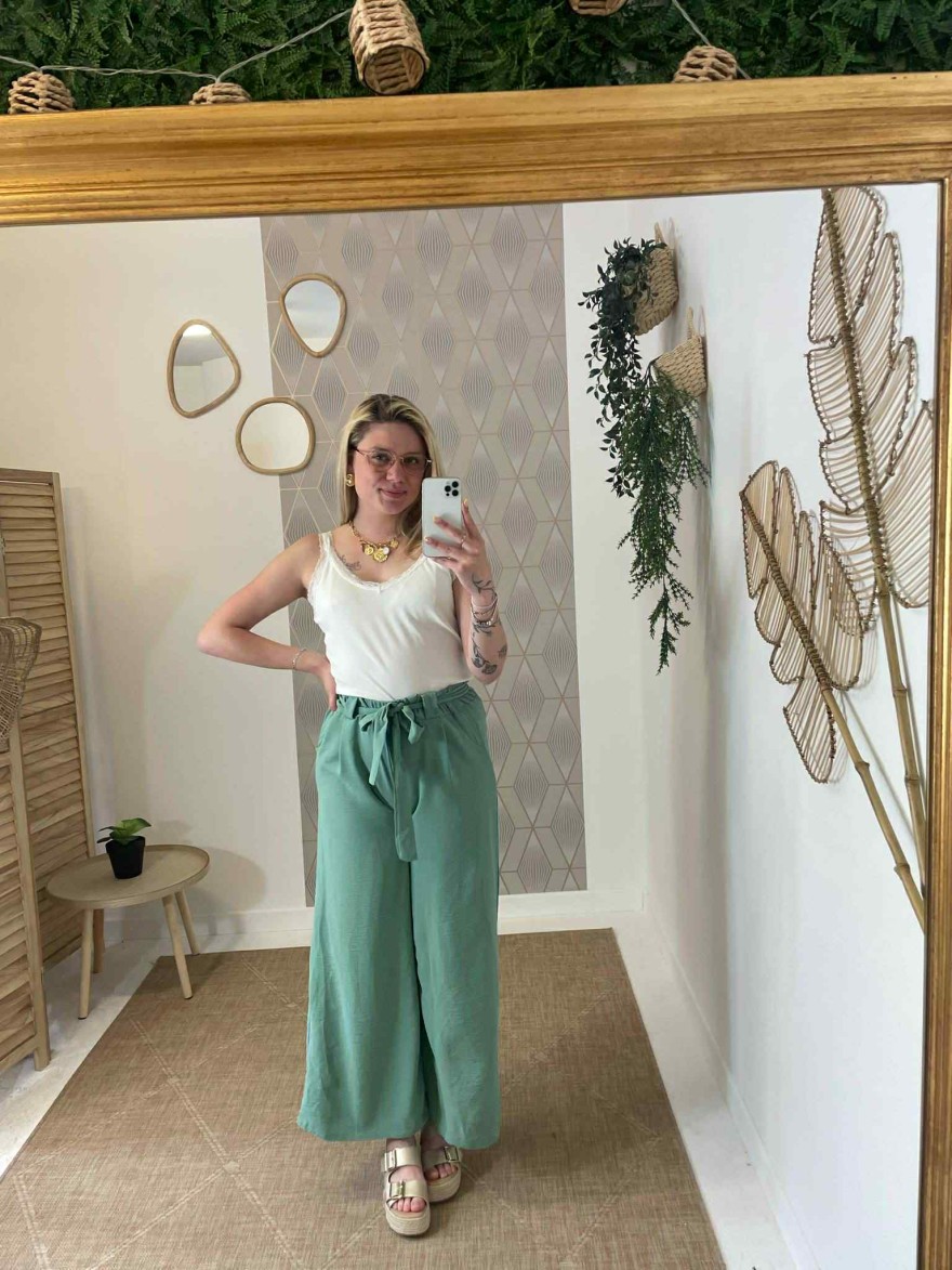 Pantalon fluide vert d’eau made in France taille unique | Marina & Paloma