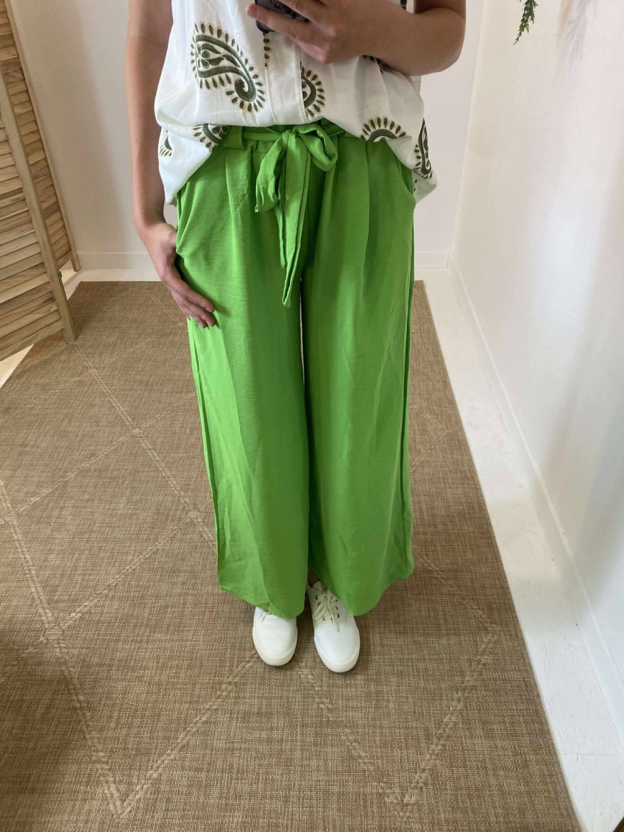 Pantalon fluide vert pomme ceinture Héra | Marina & Paloma