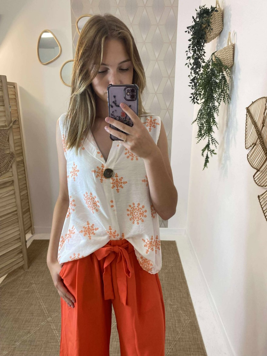 Débardeur Dentelle Miss Me Orange Sans Manches - Taille M, Neuf Avec étiquette