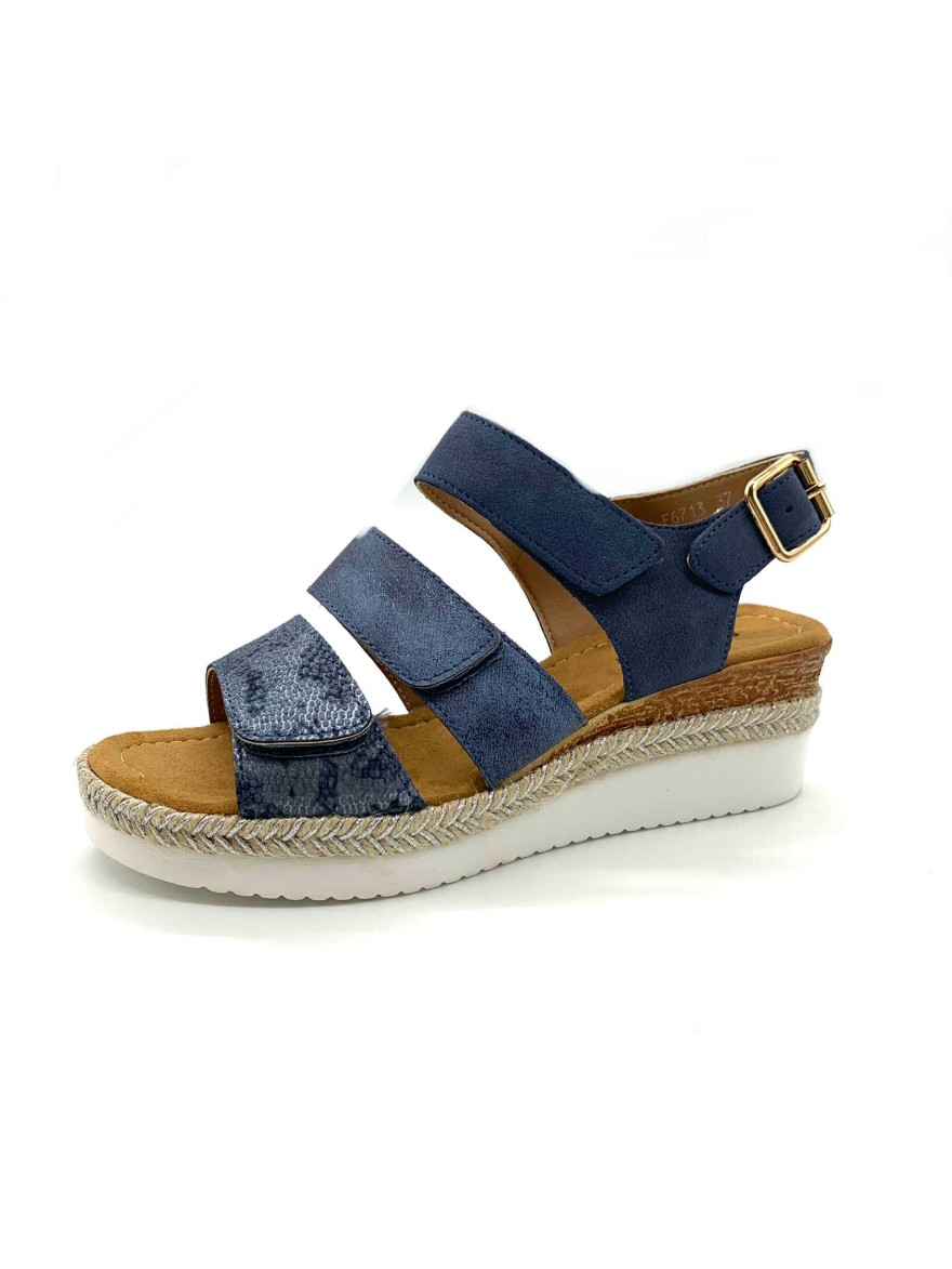 Nu-pied bleu marine python avec talon compensé 5 cm | Marina & Paloma