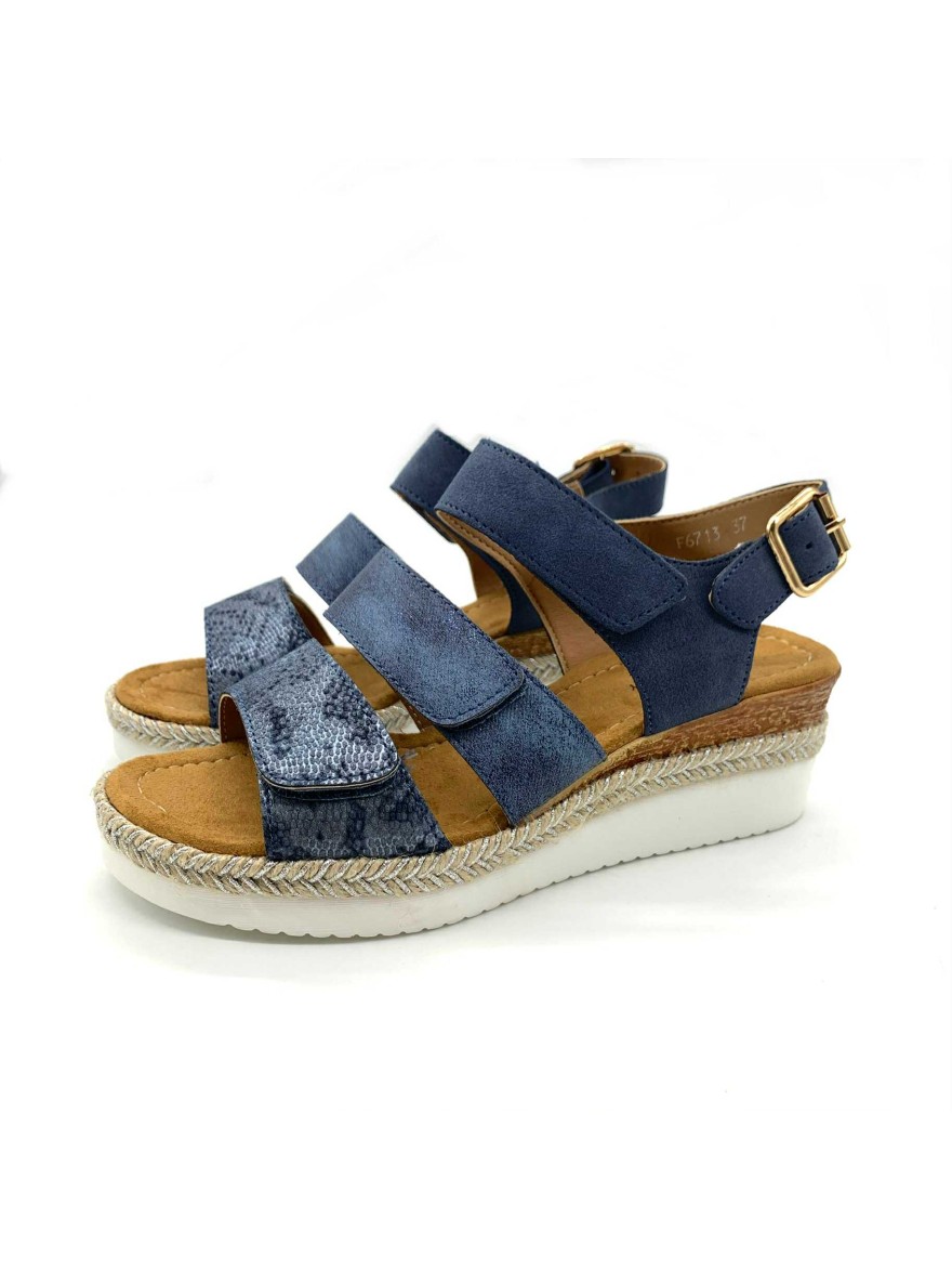 Nu-pied bleu marine python avec talon compensé 5 cm | Marina & Paloma