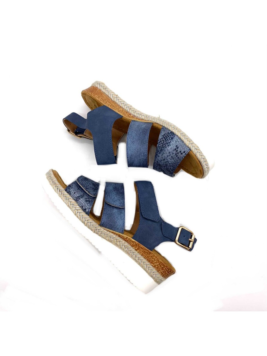 Nu-pied bleu marine python avec talon compensé 5 cm | Marina & Paloma