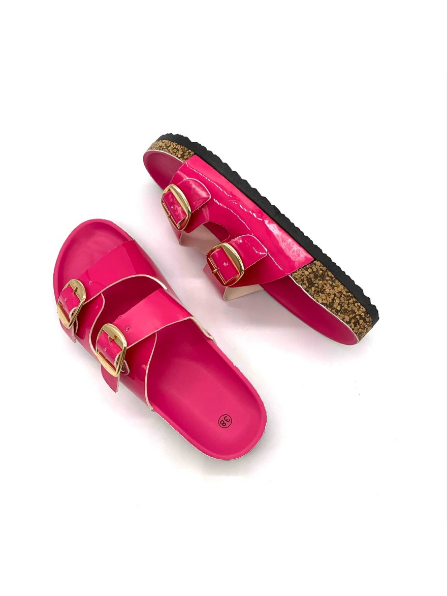 Mule rose fuchsia vernis double bride boucle C'M Paris | Marina & Paloma