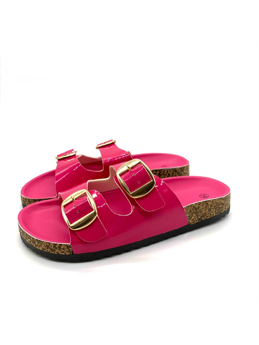 Mule rose fuchsia vernis double bride boucle C'M Paris | Marina & Paloma