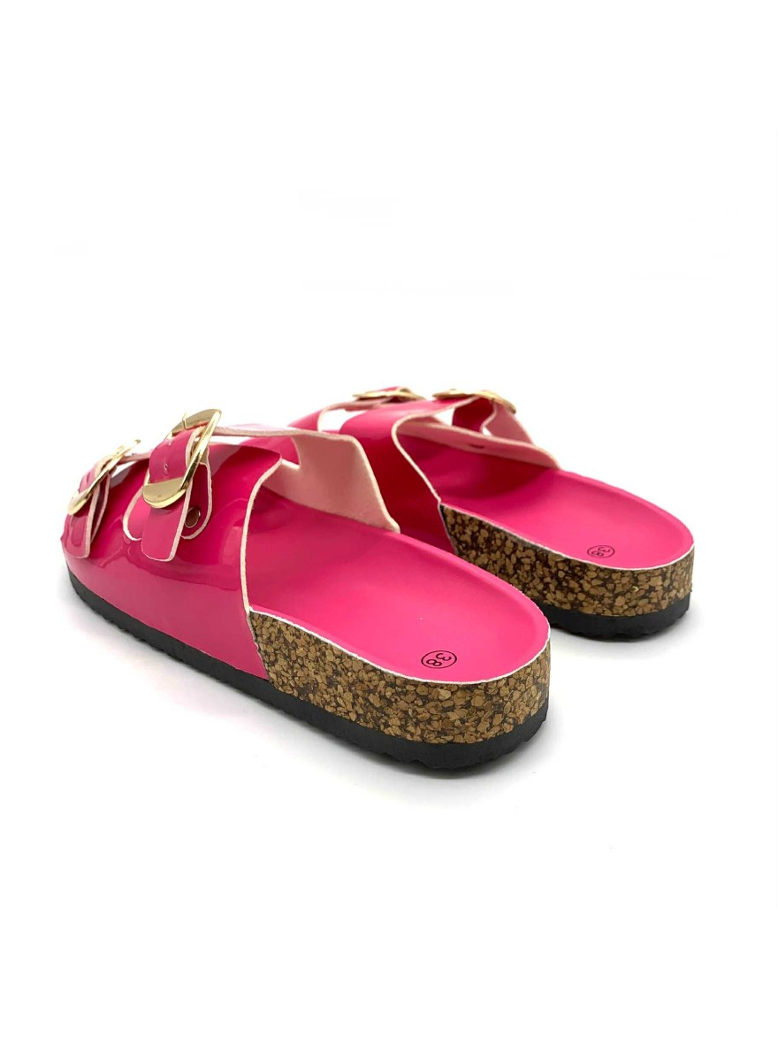 Mule rose fuchsia vernis double bride boucle C'M Paris | Marina & Paloma