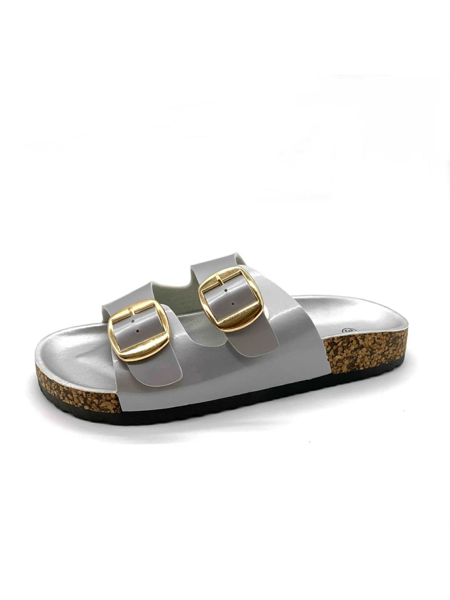 Mule argent vernis double bride boucle C'M Paris | Marina & Paloma