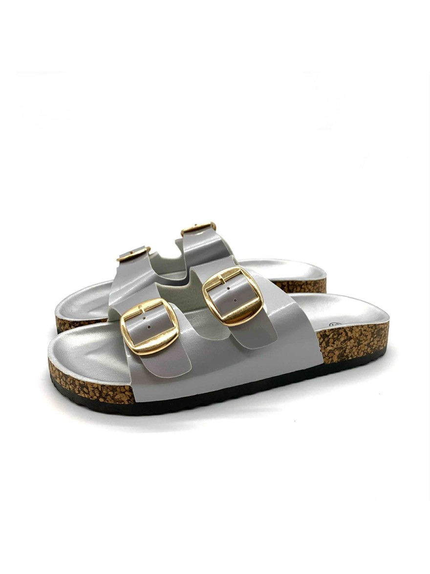 Mule argent vernis double bride boucle C'M Paris | Marina & Paloma
