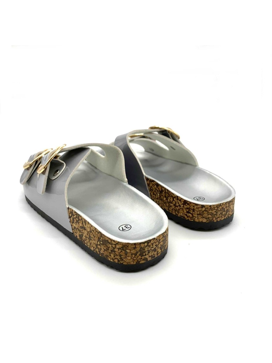 Mule argent vernis double bride boucle C'M Paris | Marina & Paloma