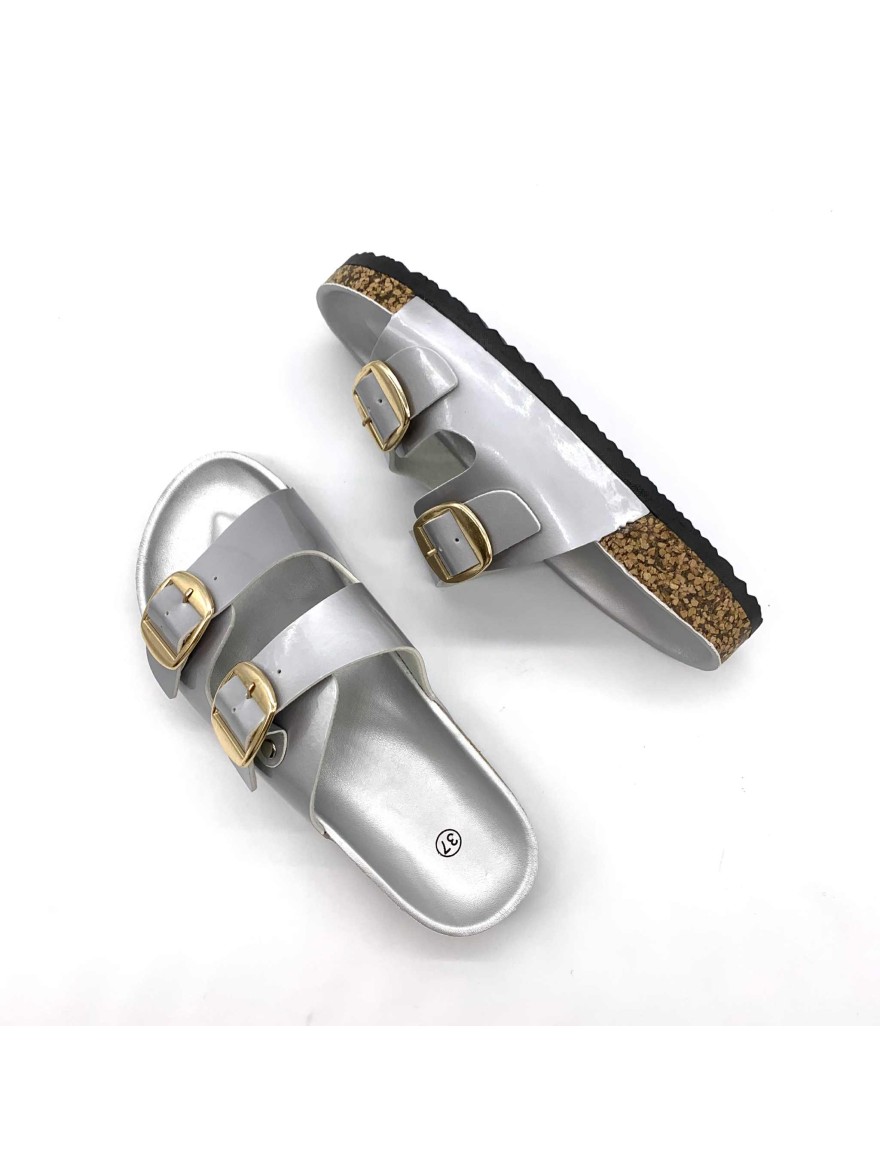 Mule argent vernis double bride boucle C'M Paris | Marina & Paloma