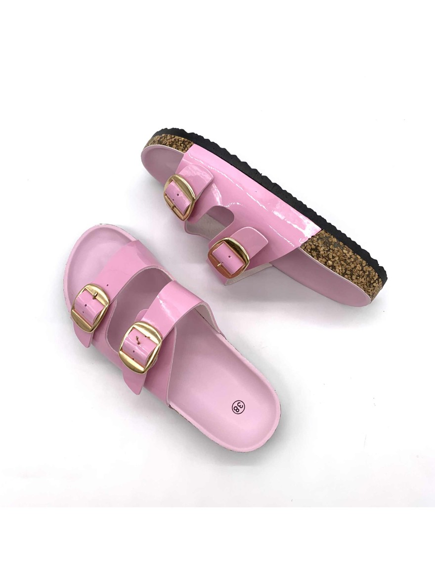 Mule rose pâle vernis double bride boucle C'M Paris | Marina & Paloma
