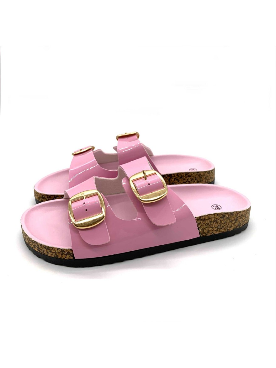 Mule rose pâle vernis double bride boucle C'M Paris | Marina & Paloma