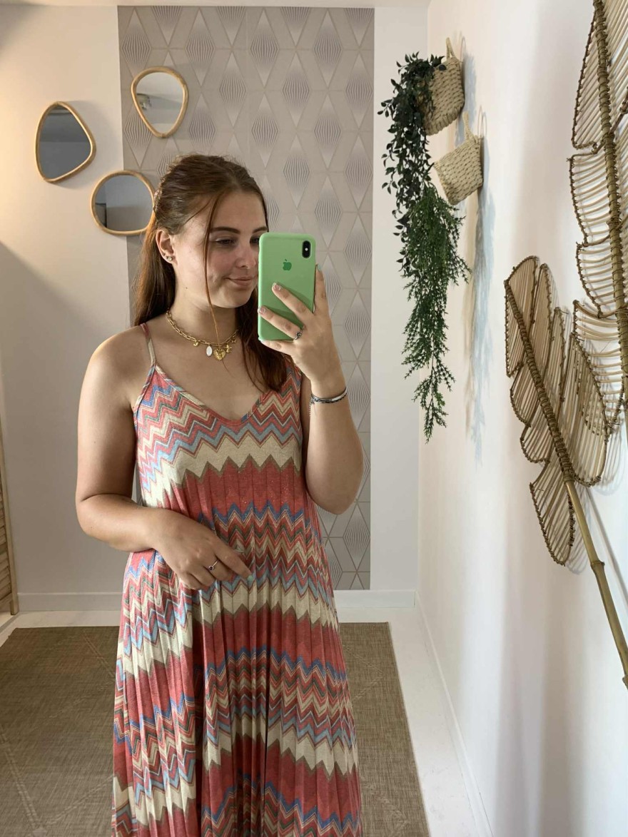 Robe longue rouge pailletée motif géométrique Héra | Marina & Paloma