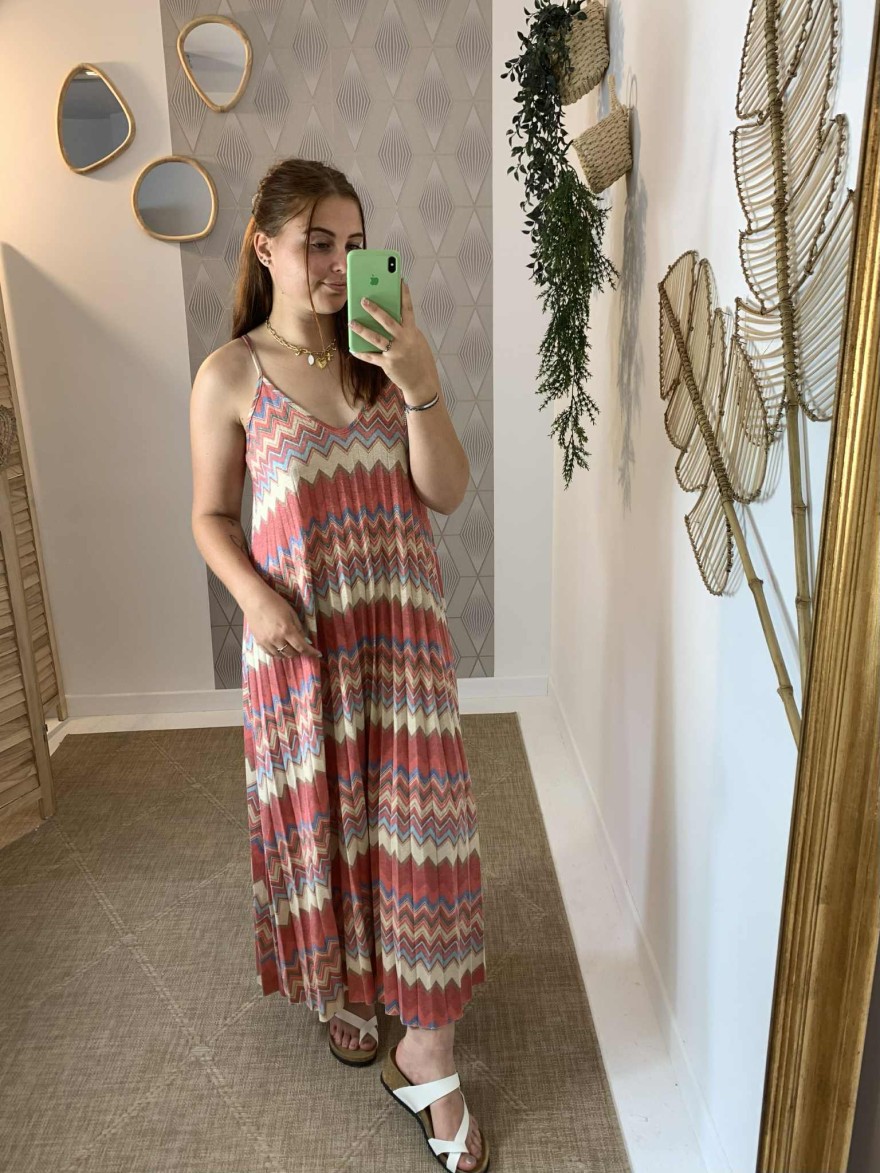 Robe longue rouge pailletée motif géométrique Héra | Marina & Paloma