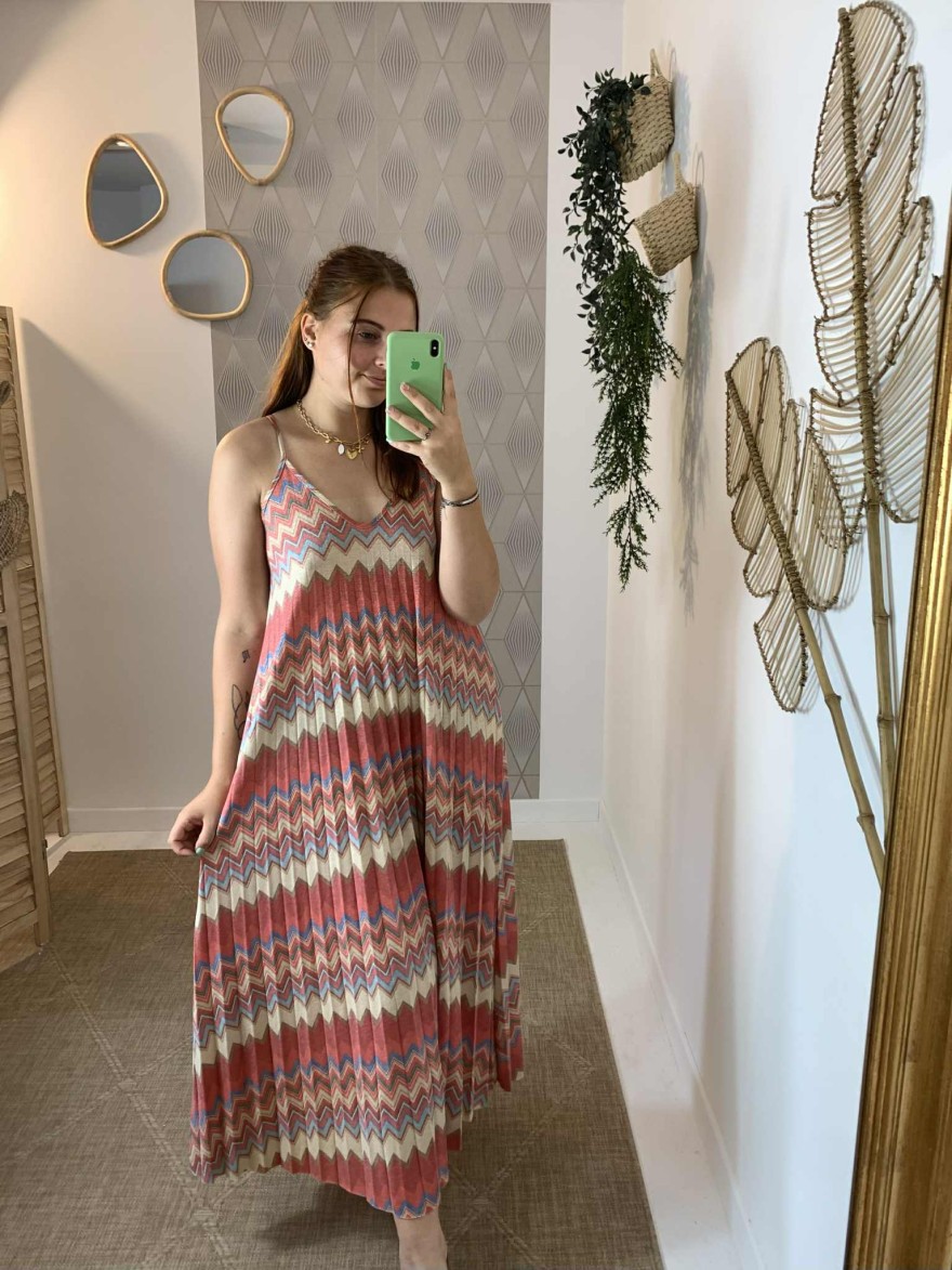 Robe longue rouge pailletée motif géométrique Héra | Marina & Paloma