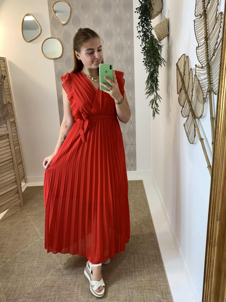 Robe longue rouge plissée Milly taille unique | Marina & Paloma