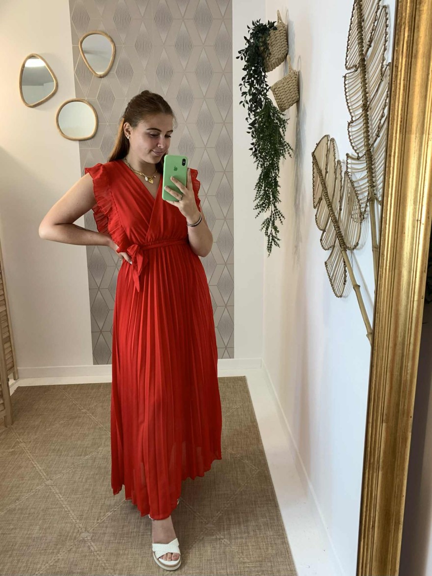 Robe longue rouge plissée Milly taille unique | Marina & Paloma