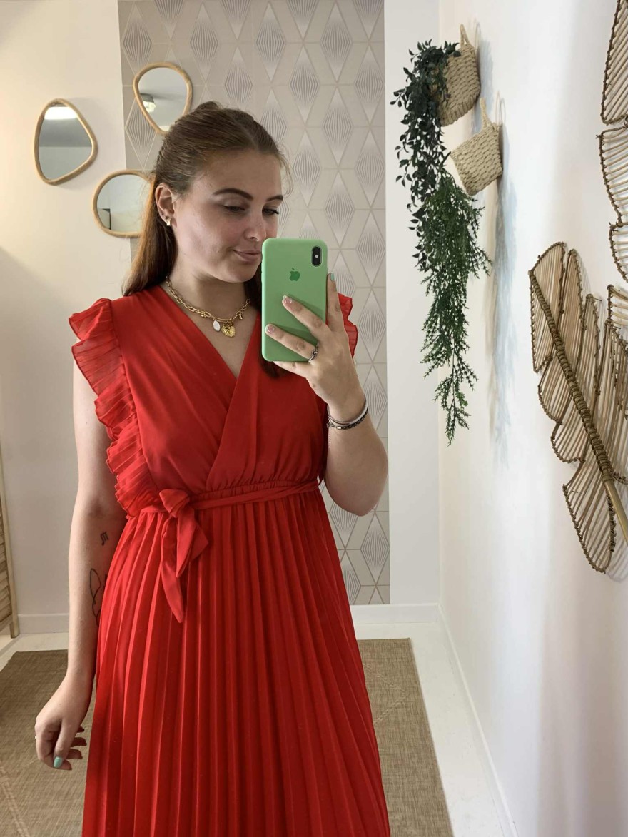 Robe longue rouge plissée Milly taille unique | Marina & Paloma