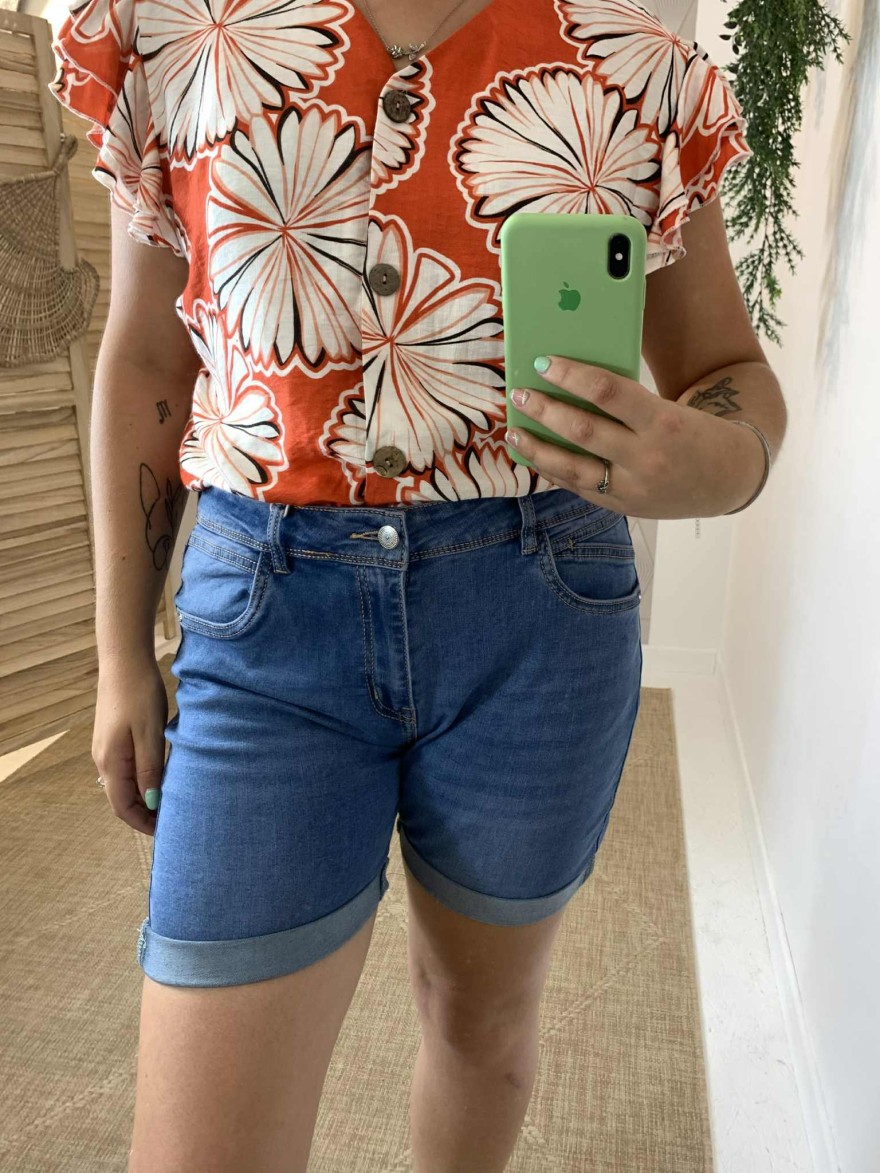 Short en jean clair slim taille haute Norfy Denim | Marina & Paloma