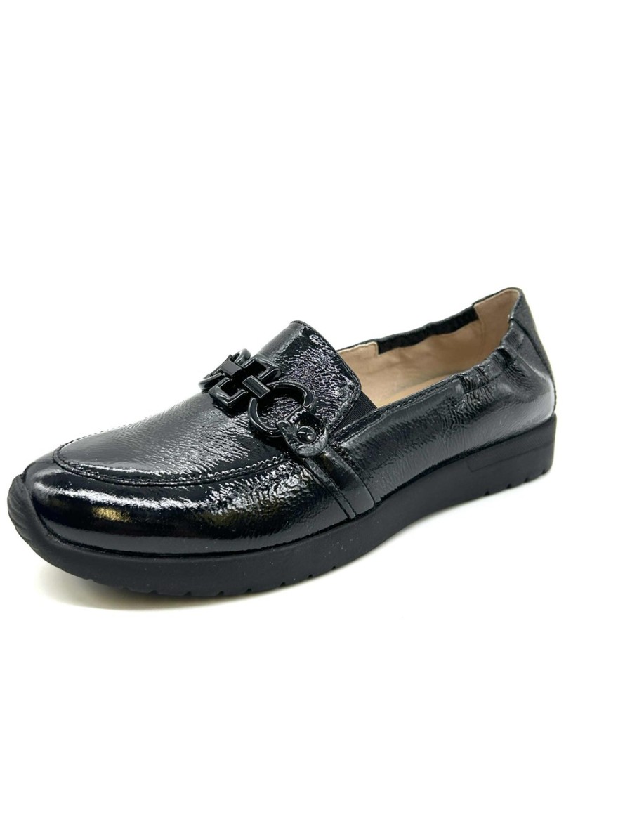 Mocassin Confort Caprice 24708 cuir vernis noir | Marina & Paloma