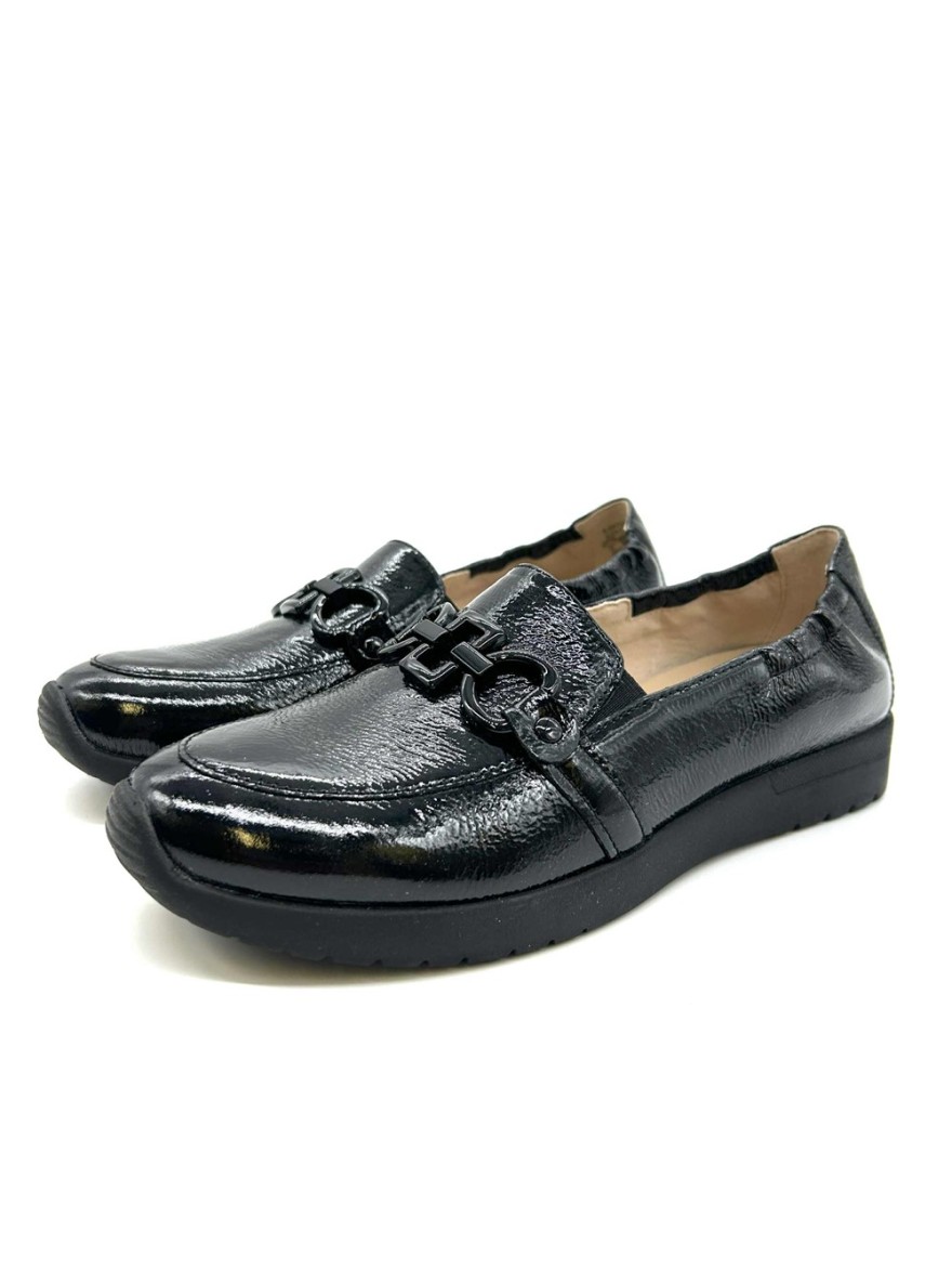 Mocassin Confort Caprice 24708 cuir vernis noir | Marina & Paloma