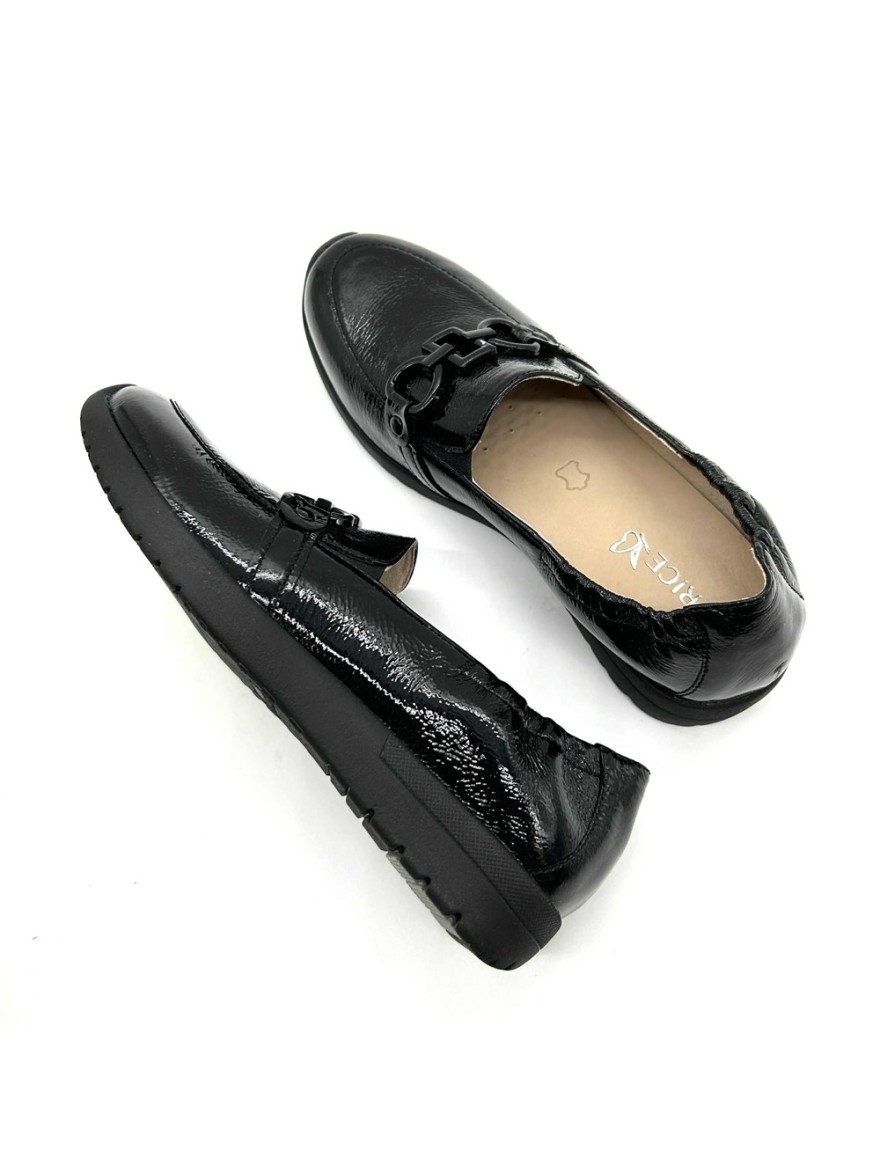 Mocassin Confort Caprice 24708 cuir vernis noir | Marina & Paloma