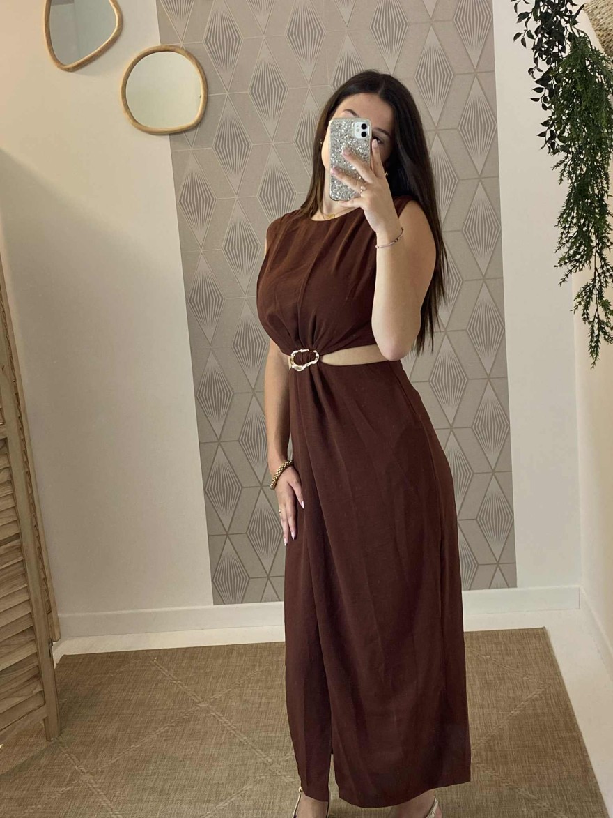 Robe marron clair avec bijou doré Kilky | Marina & Paloma